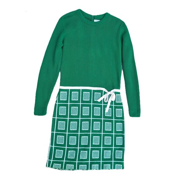 Vtg 70s Sears Juniors Bazaar Green Knit Tie Waist Shift Sweater MiniDress sz 4/6 - Picture 4 of 10